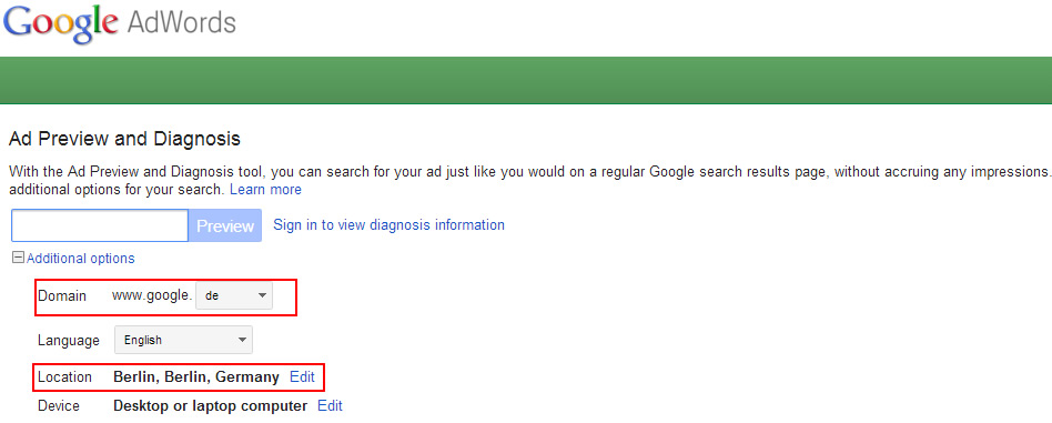 google adwords ad preview